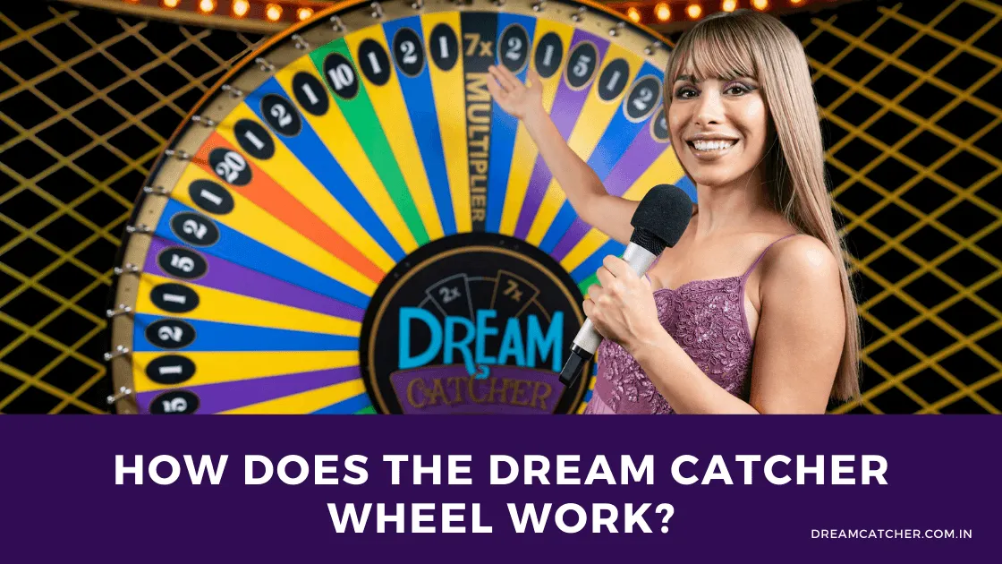 Blogs 3 Smiling female host pointing at the Dream Catcher wheel game